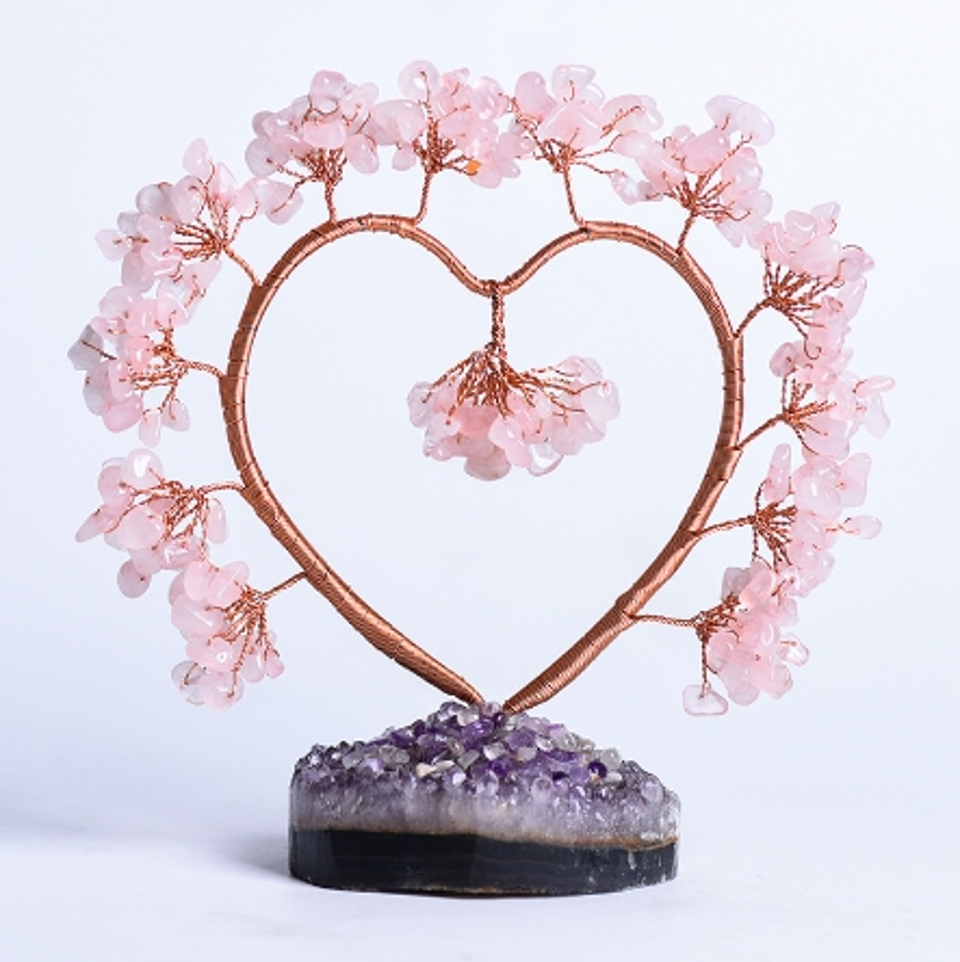 Healing Crystal,Lucky Crystal,Love Relationship,Get Rich,Heart Shape Amethyst Cluster Base Crystal Tree Ornaments